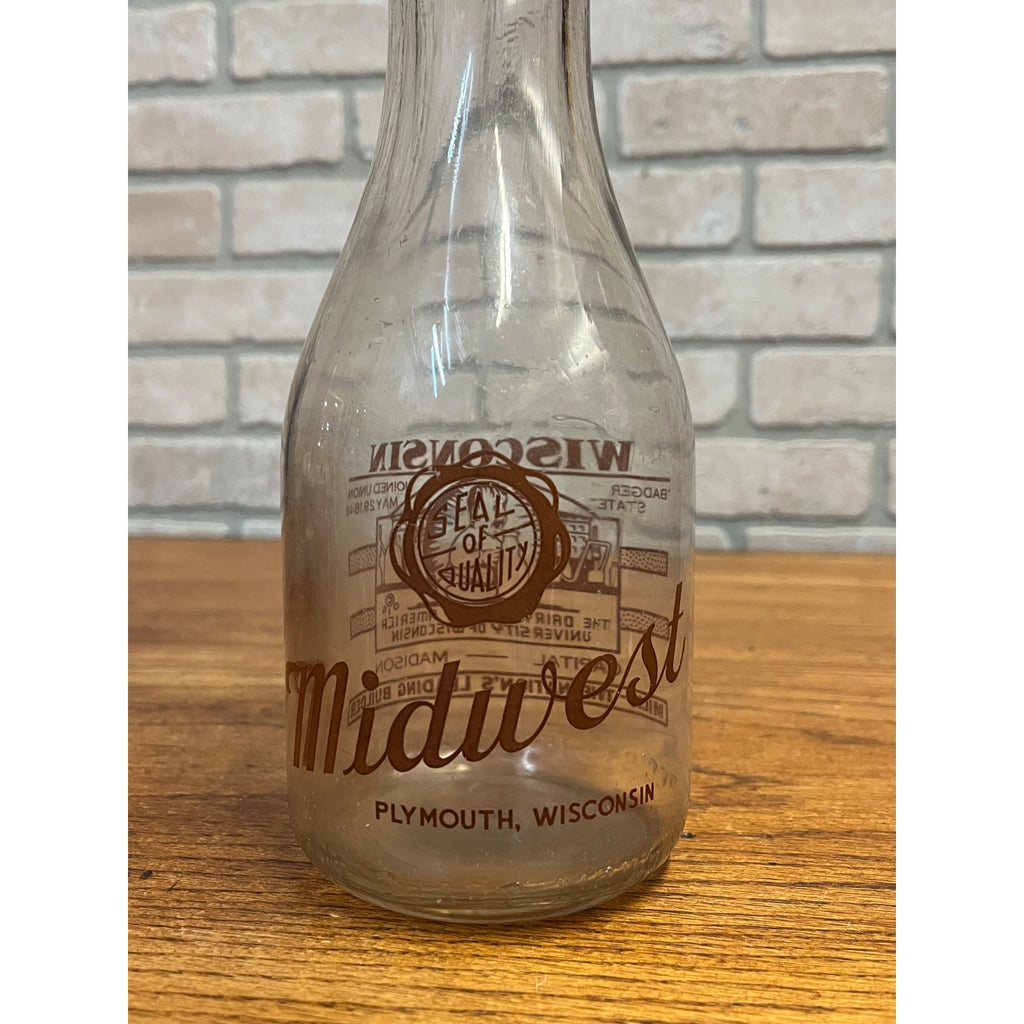 Vintage Midwest Milk Bottle With Wisconsin Facts Plymouth, Wisconsin University of WI One Quart