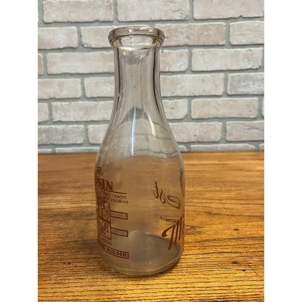 Vintage Midwest Milk Bottle With Wisconsin Facts Plymouth, Wisconsin University of WI One Quart