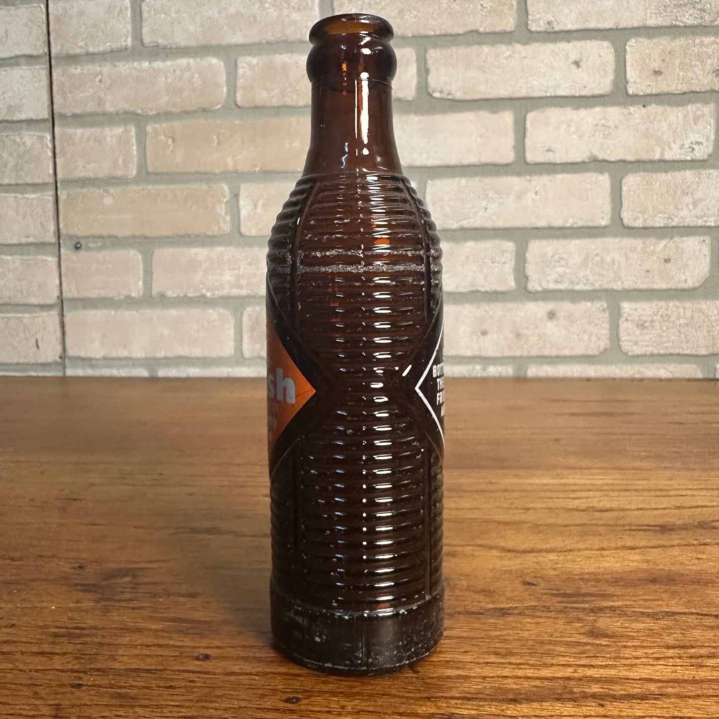 Vintage 1954 7oz Orange Crush brown Ribbed Crushie Bottle ACL Glass 2484