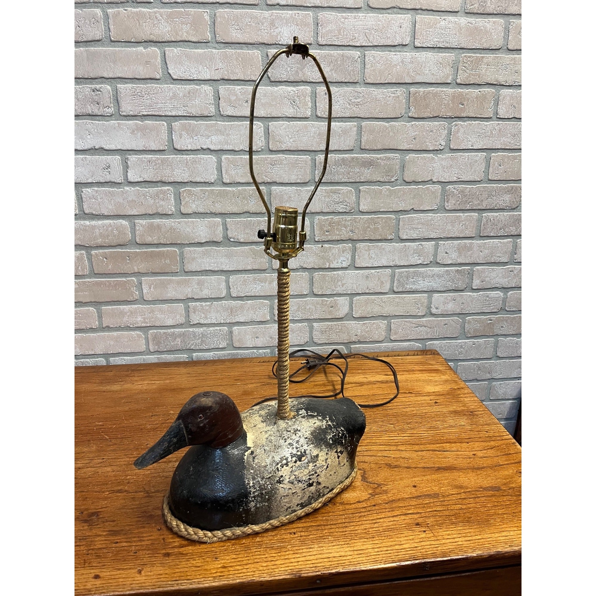 Antique Vintage Wooden Duck Decoy Lamp Folksy Folk Art Cabin Decor