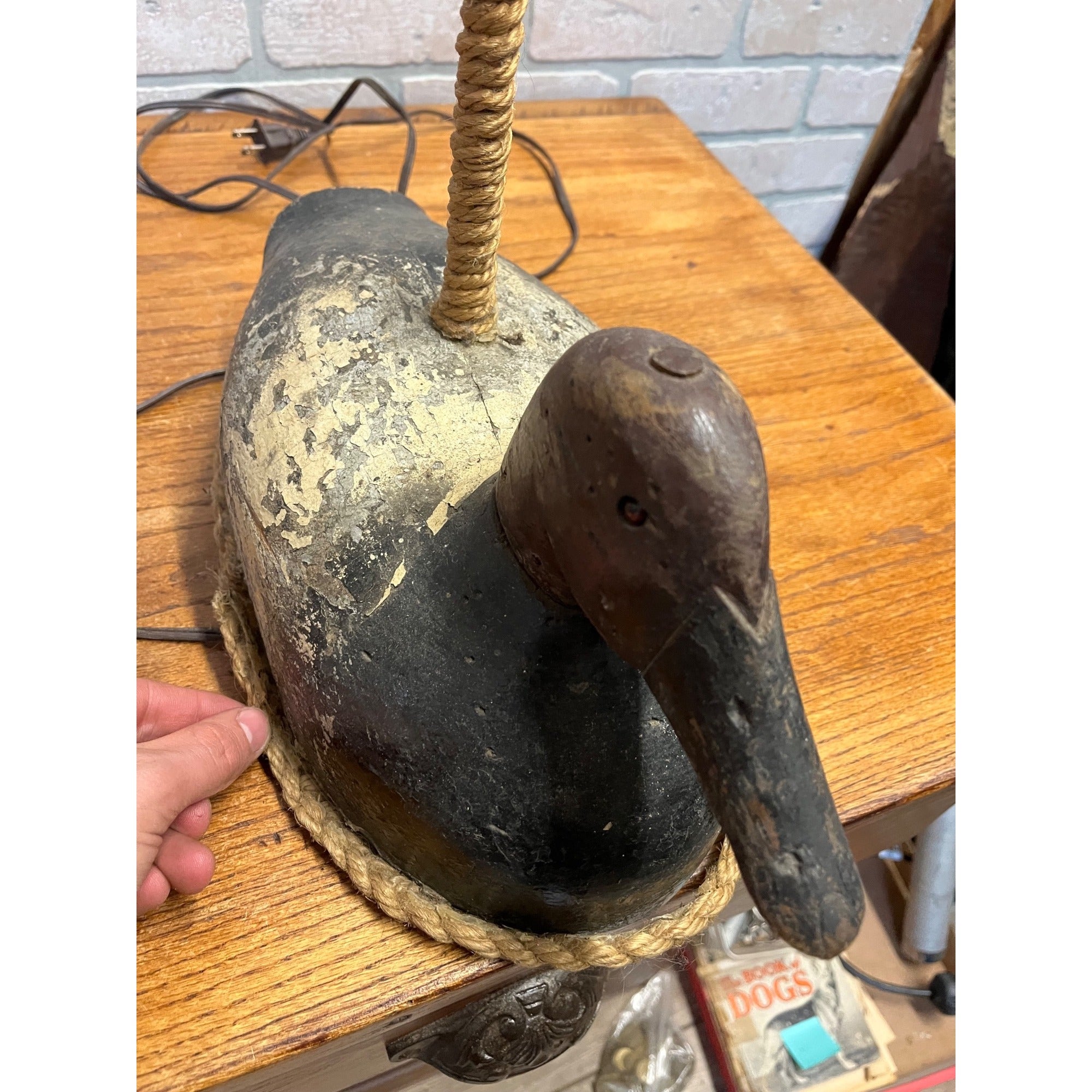 Antique Vintage Wooden Duck Decoy Lamp Folksy Folk Art Cabin Decor