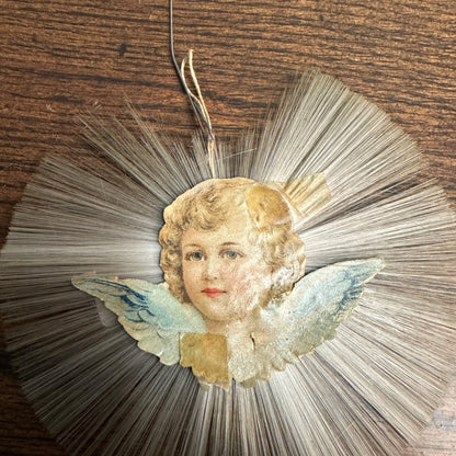 Antique Victorian Cotton Spun Angel Scrap Christmas Ornament