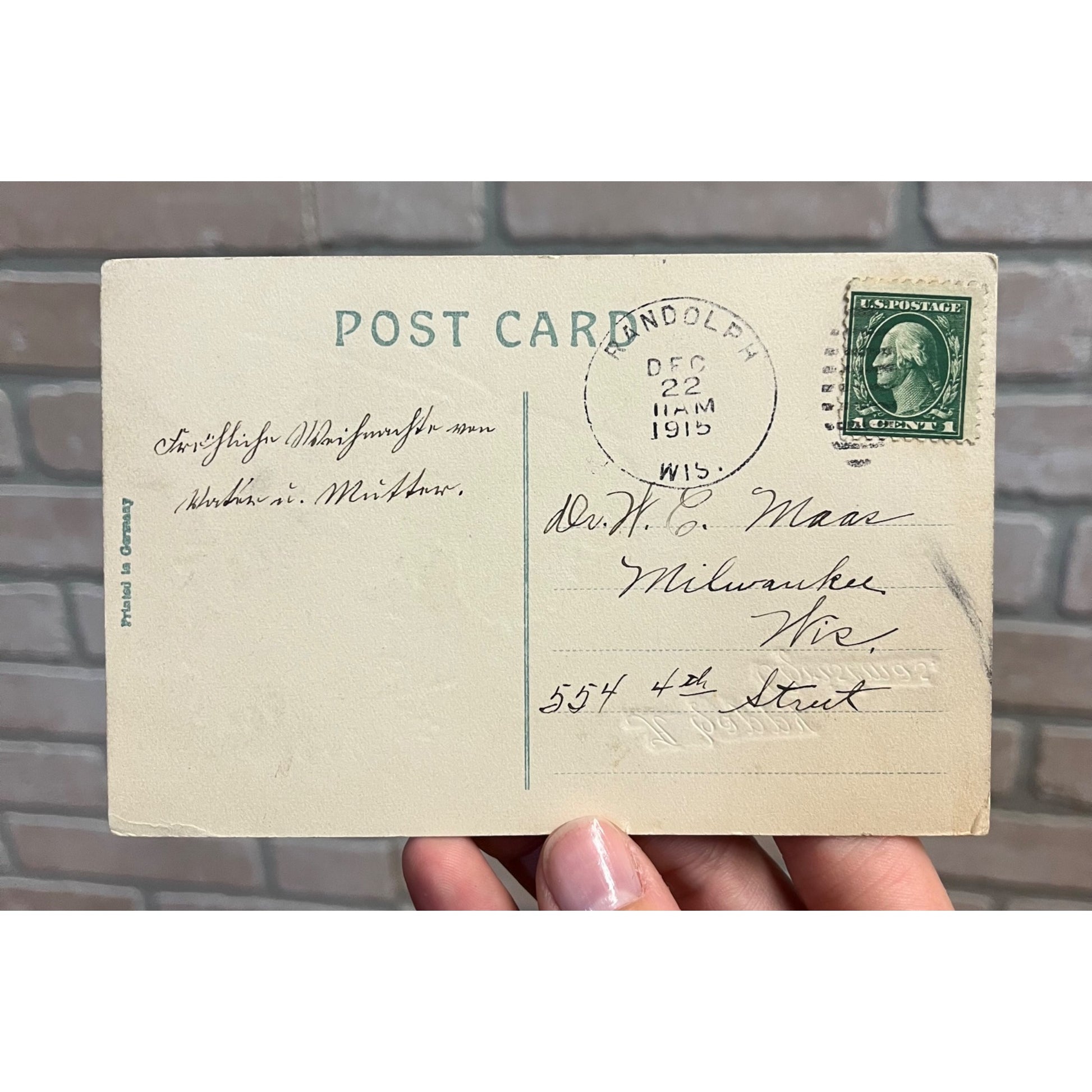 Vintage 1915 Christmas Postcard w/ TWO Christmas Seals Tied US American Red Cross