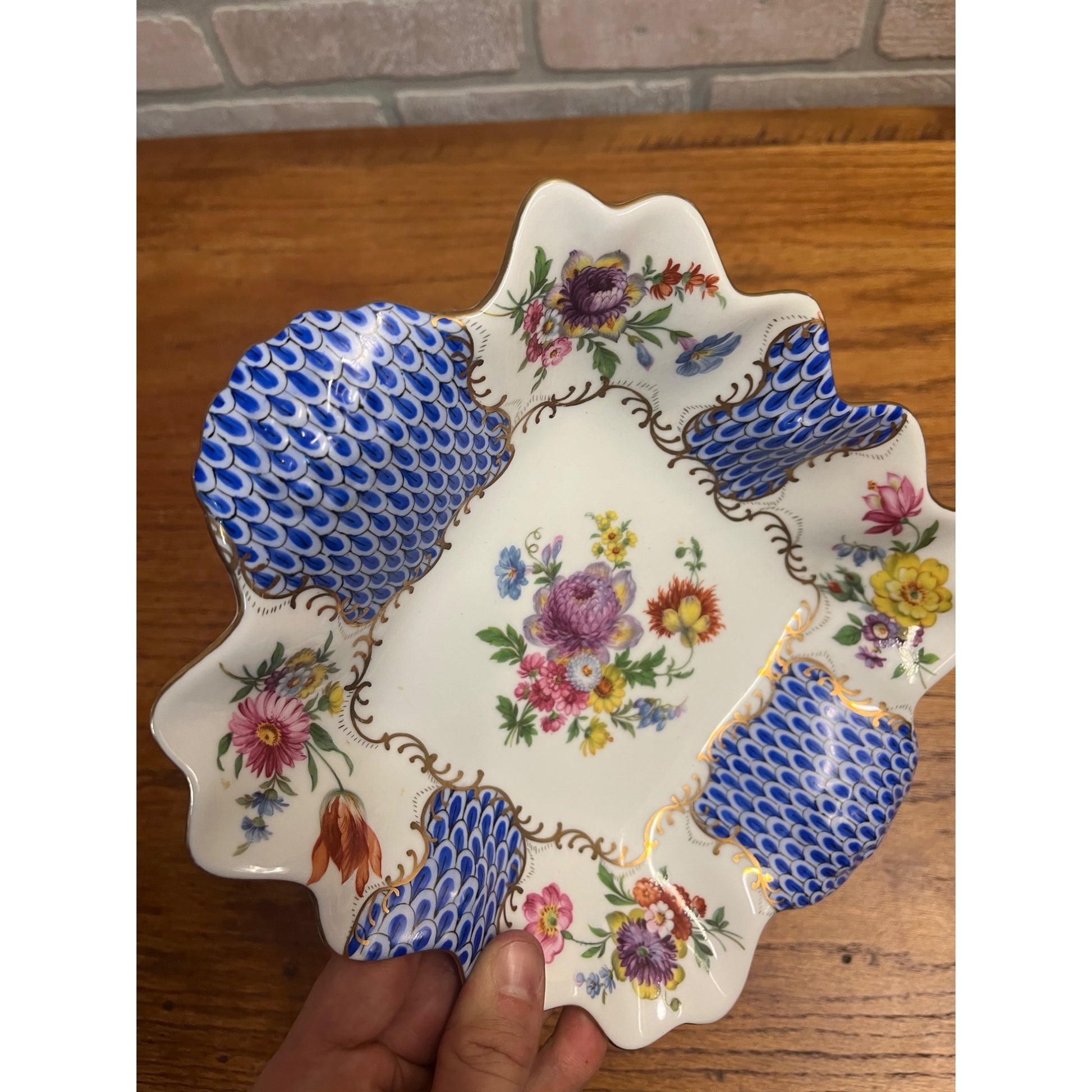 Rare Vintage Royal Europe Peinte a La Main Hand Painted Porcelain Dish Bowl