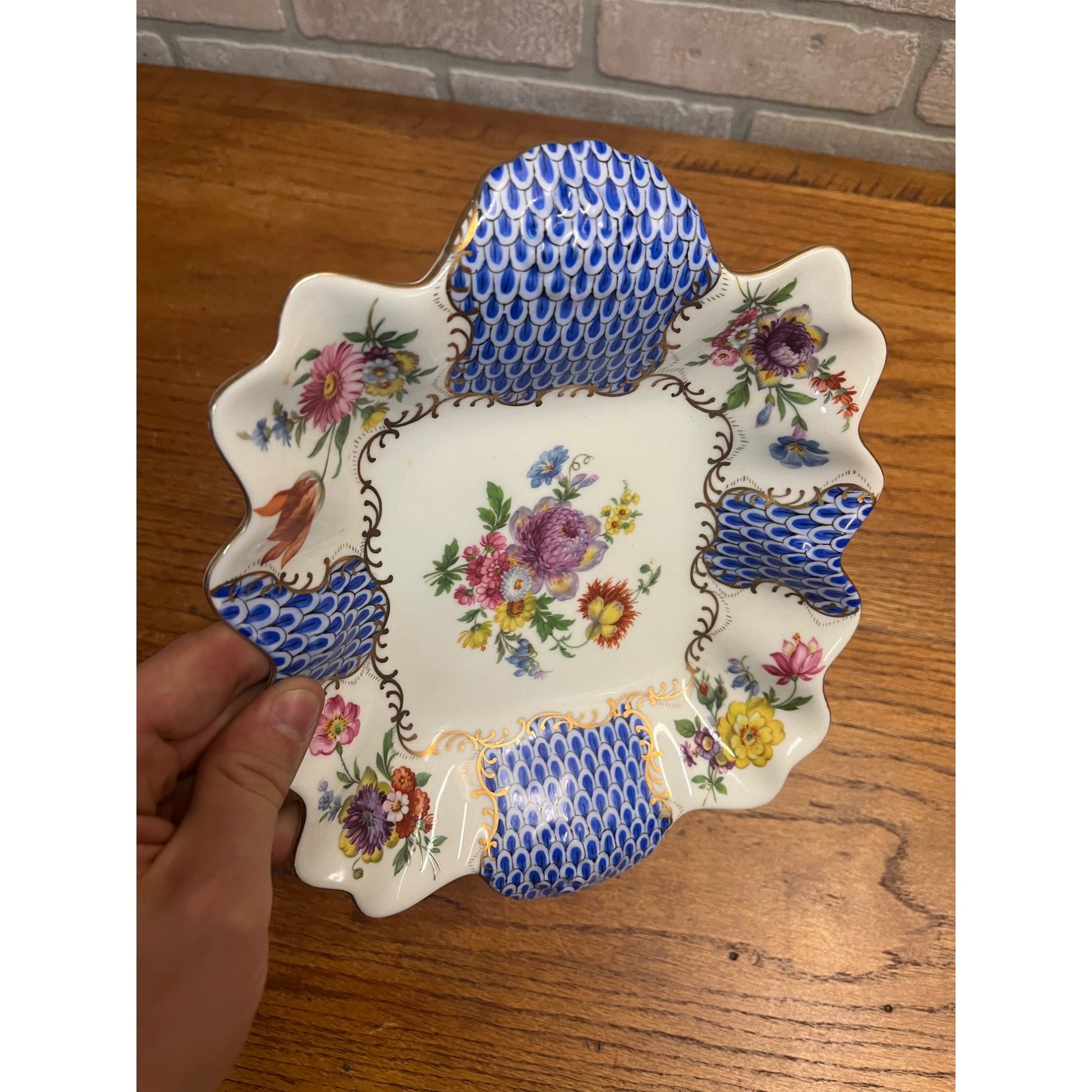 Rare Vintage Royal Europe Peinte a La Main Hand Painted Porcelain Dish Bowl