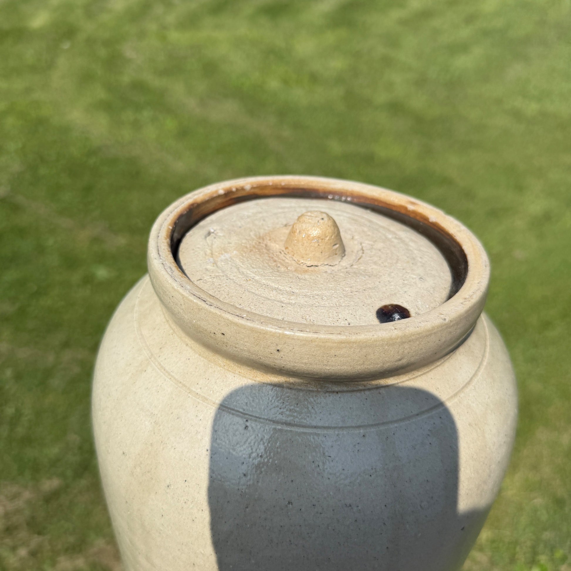 Antique White Cream Stoneware Lidded Crock Preserves Bean Pot Snuff