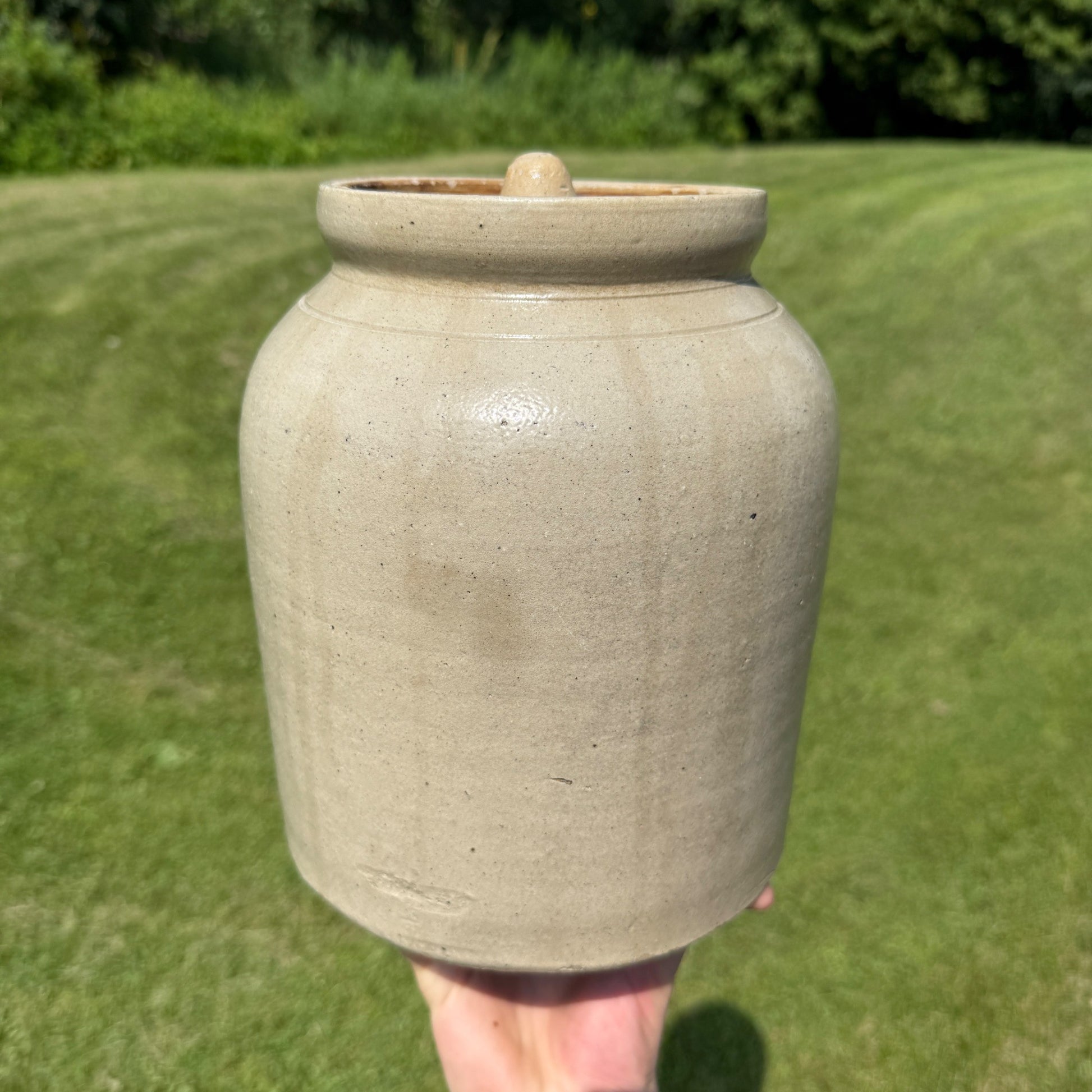 Antique White Cream Stoneware Lidded Crock Preserves Bean Pot Snuff