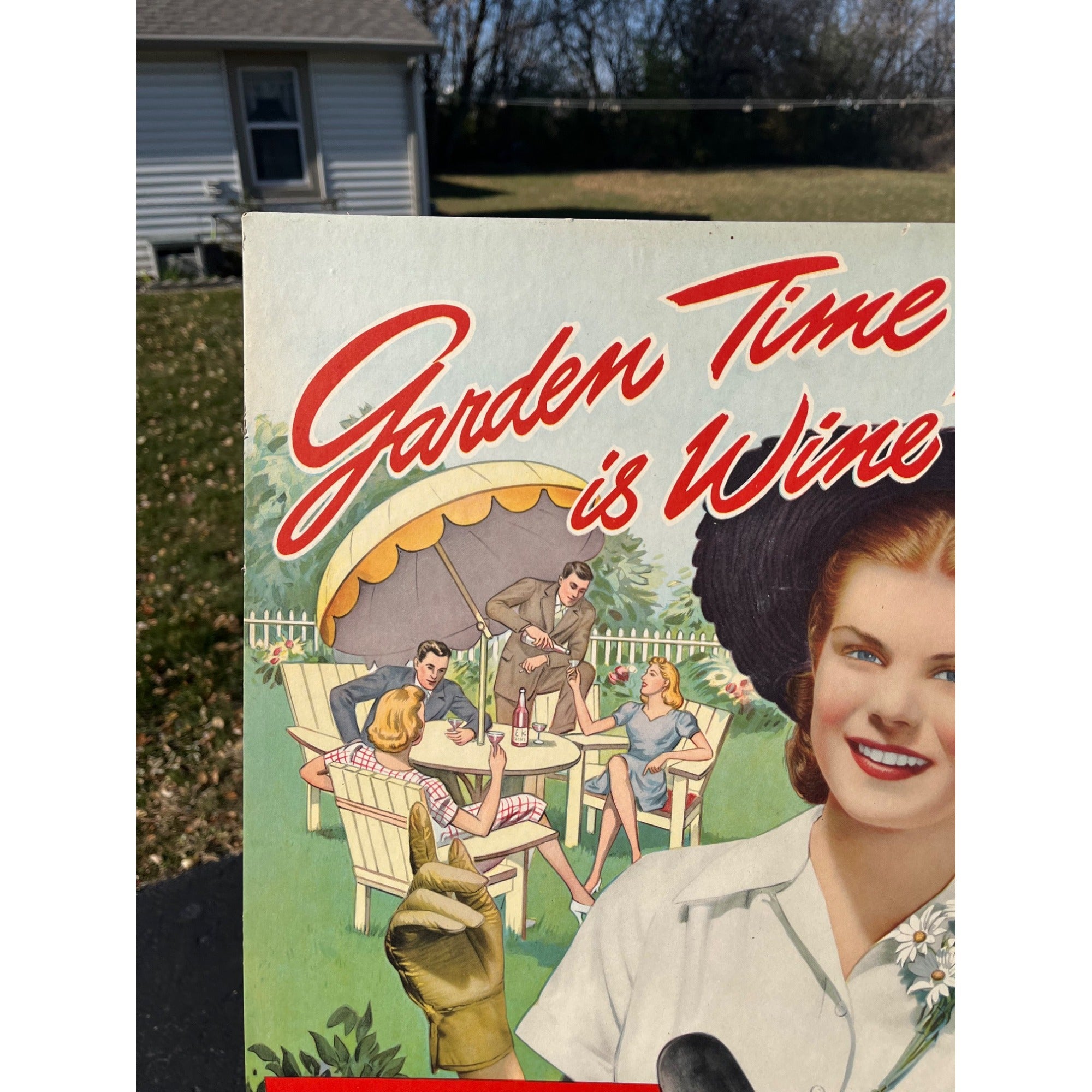 Vintage E and K Ohio Wine Cardboard Advertising Easelback Sign Store Display