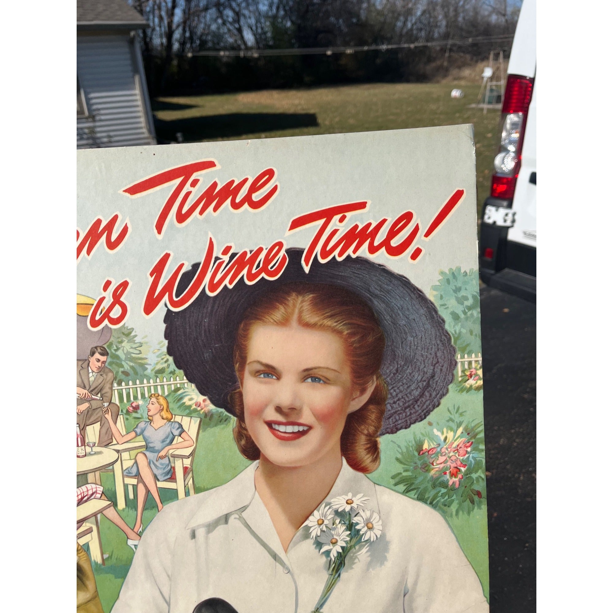 Vintage E and K Ohio Wine Cardboard Advertising Easelback Sign Store Display