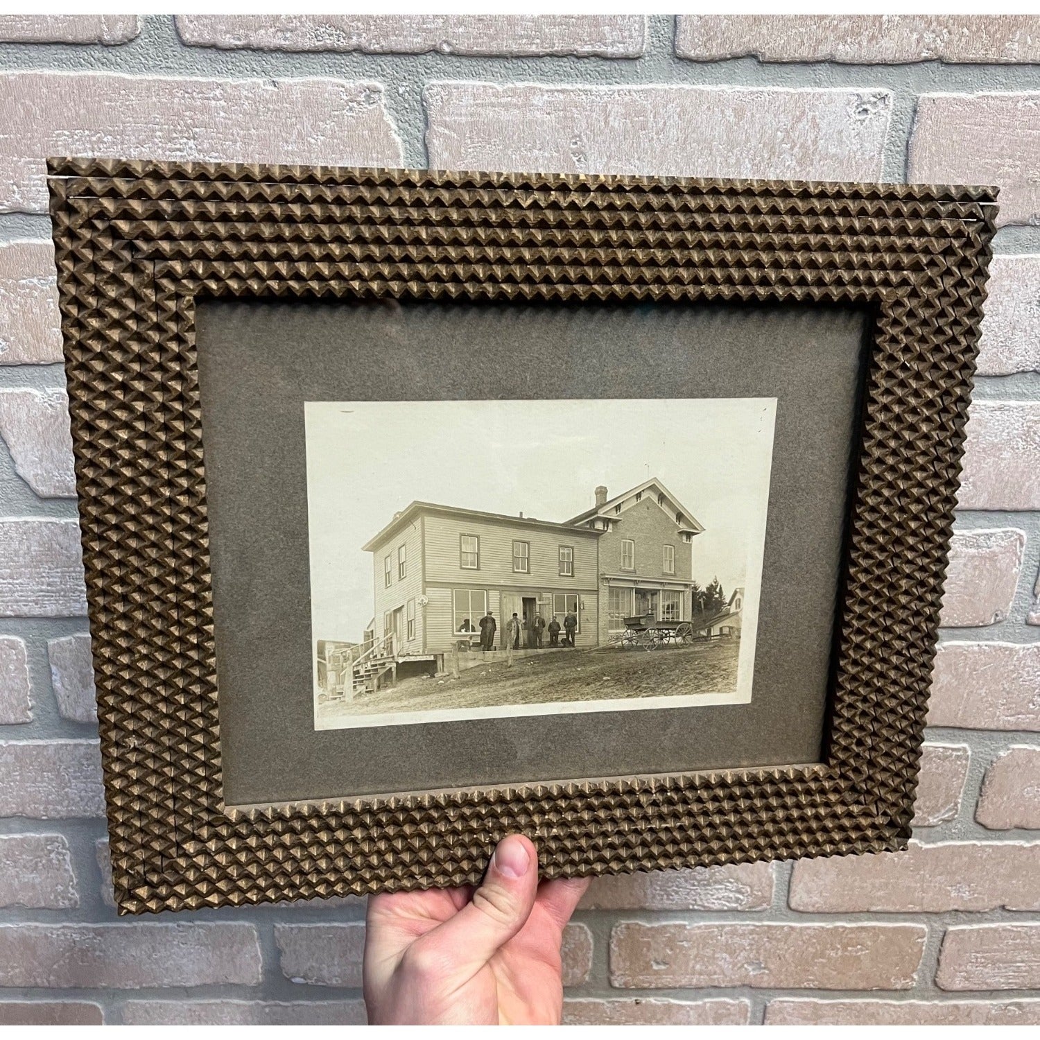 Antique 1900s Harlow's Saloon Boltonville, WI Wisconsin Tramp Folk Art Wood Frame