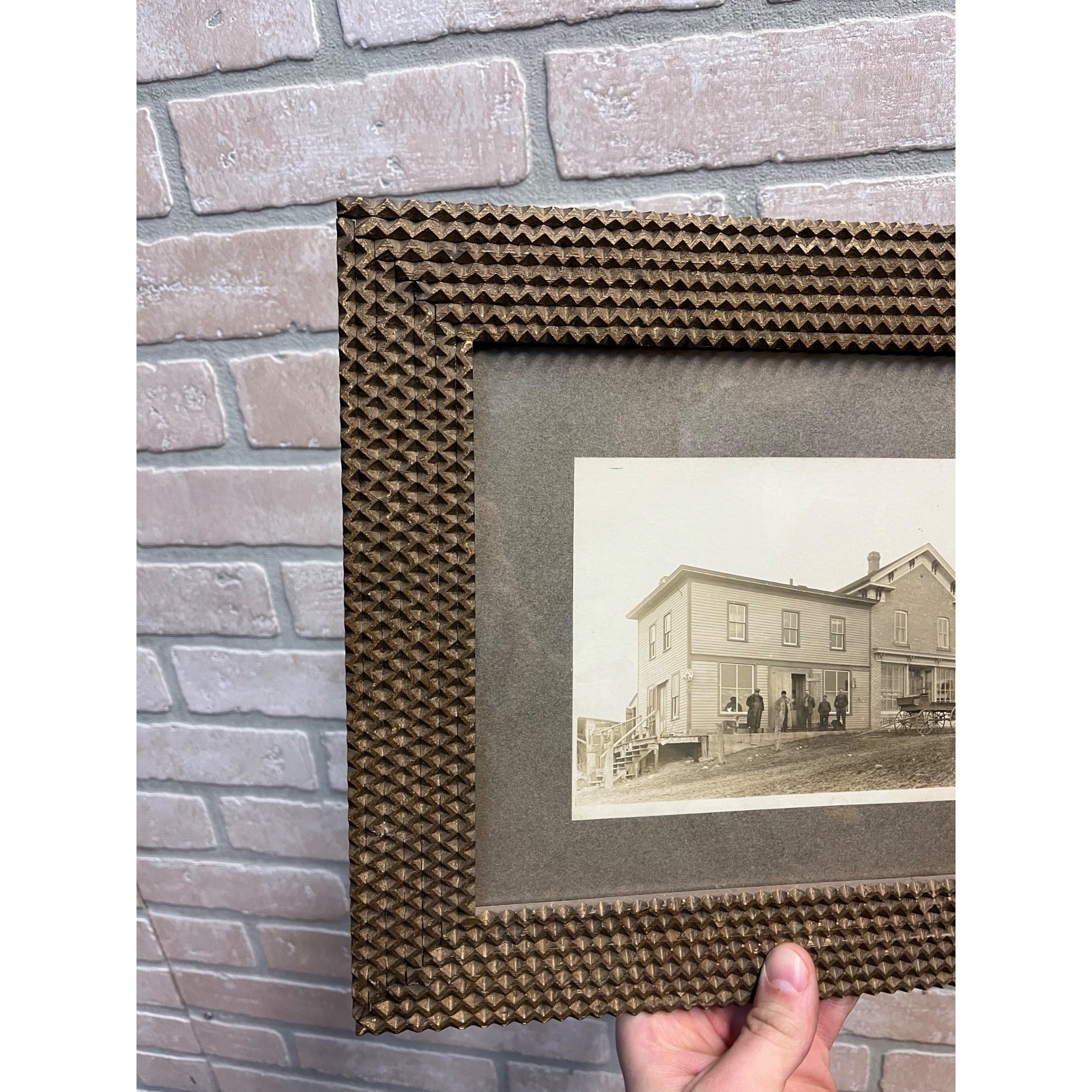 Antique 1900s Harlow's Saloon Boltonville, WI Wisconsin Tramp Folk Art Wood Frame