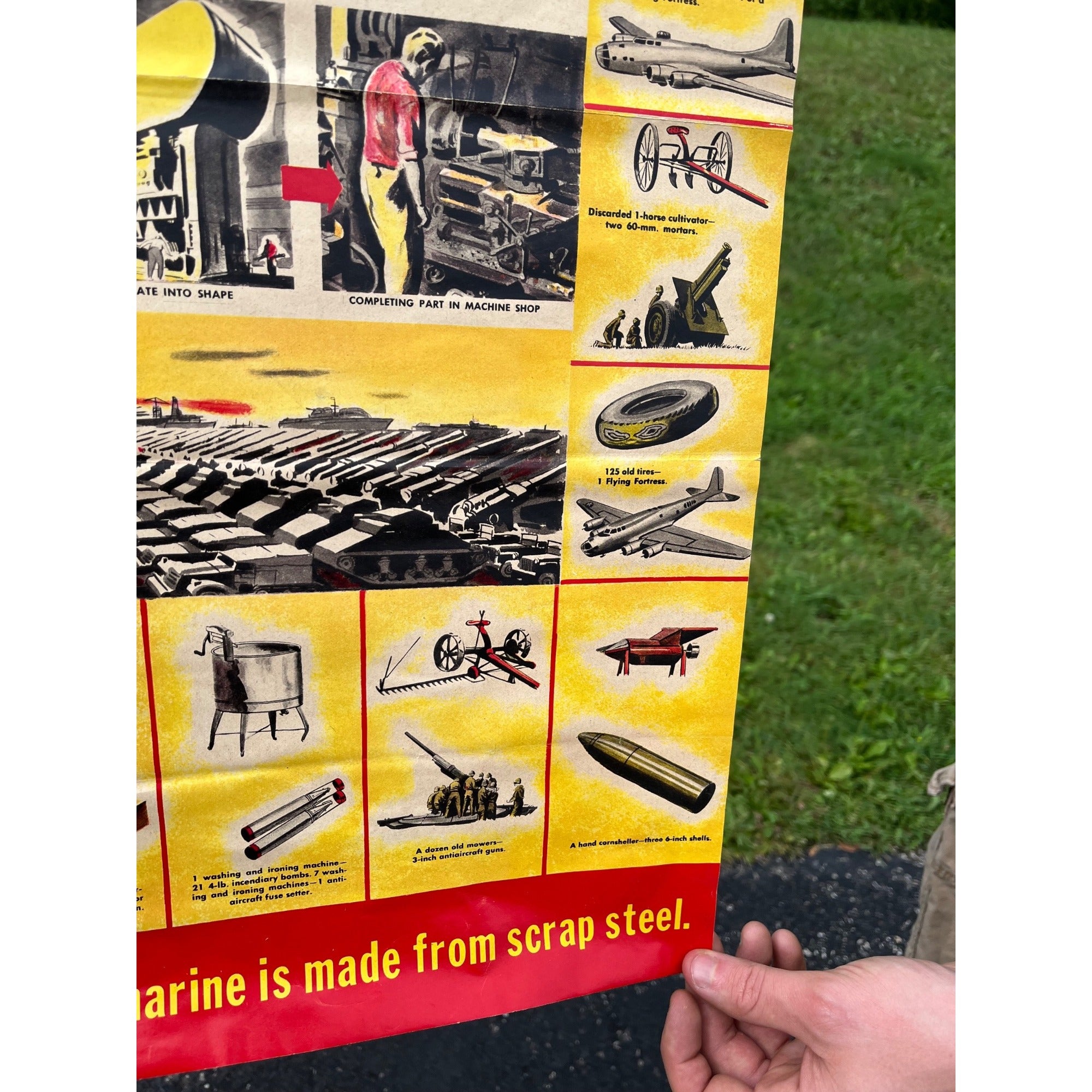 Original WW2 1940s How Steel is Made US Homefront Propaganda Poster WWII Vintage