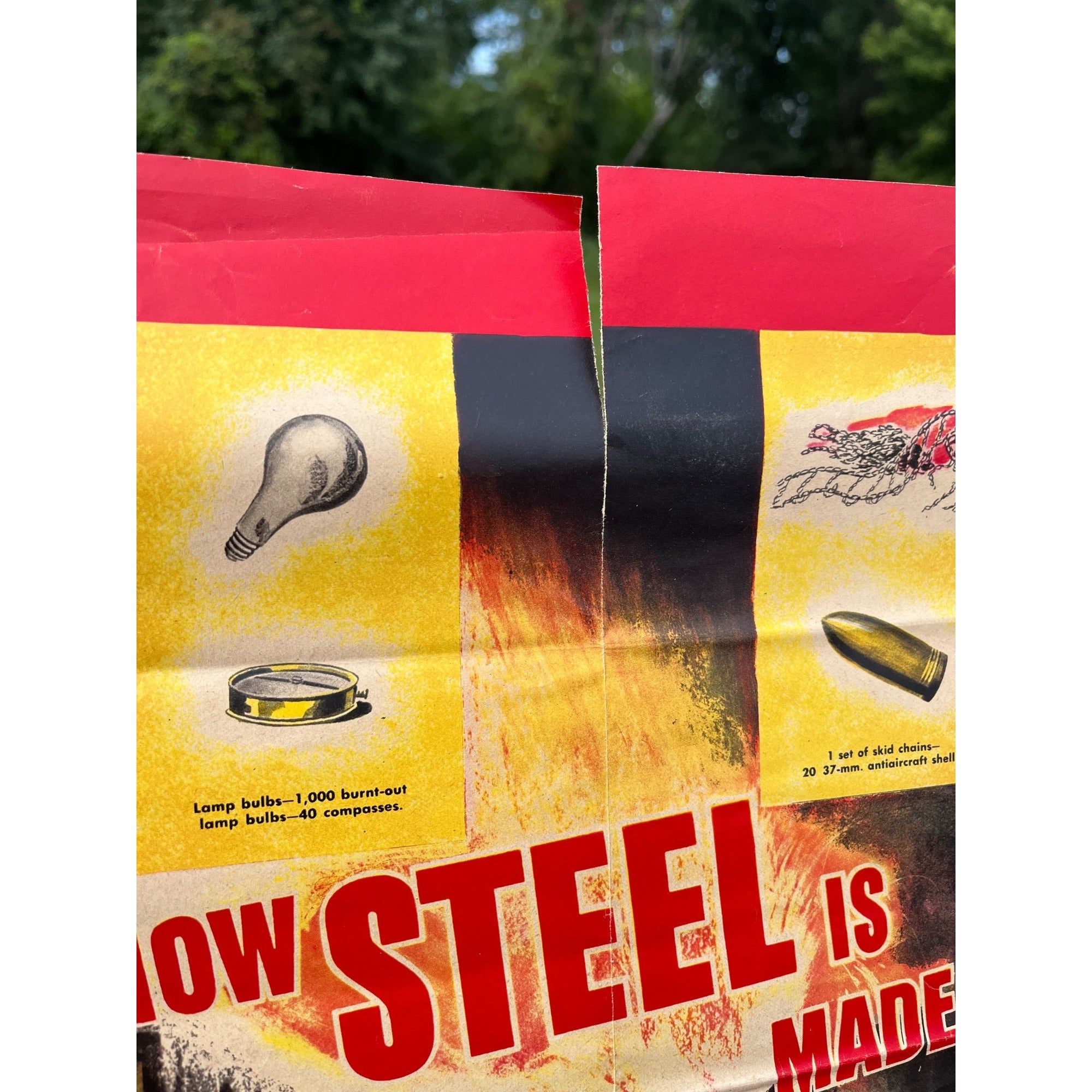 Original WW2 1940s How Steel is Made US Homefront Propaganda Poster WWII Vintage
