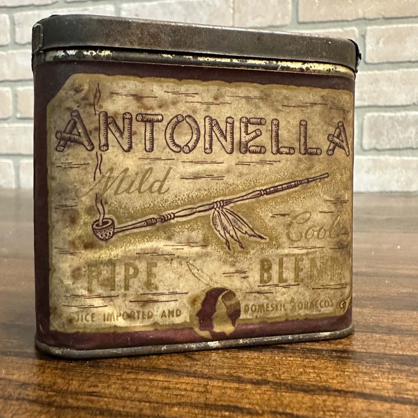 Scarce 1908 "Antonella" Vertical 1oz Pocket Tobacco Tin Can Grand Rapids Mich.