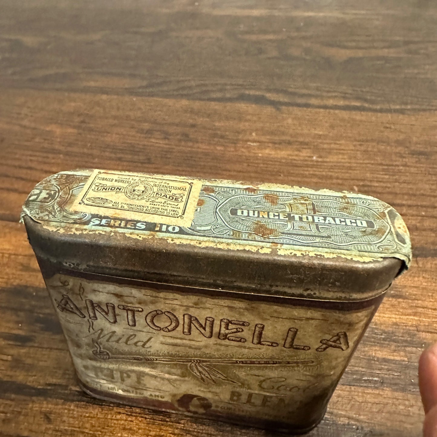 Scarce 1908 "Antonella" Vertical 1oz Pocket Tobacco Tin Can Grand Rapids Mich.