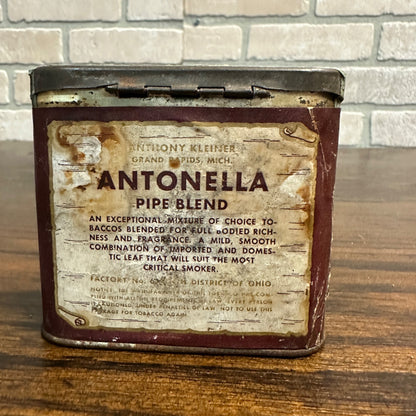 Scarce 1908 "Antonella" Vertical 1oz Pocket Tobacco Tin Can Grand Rapids Mich.