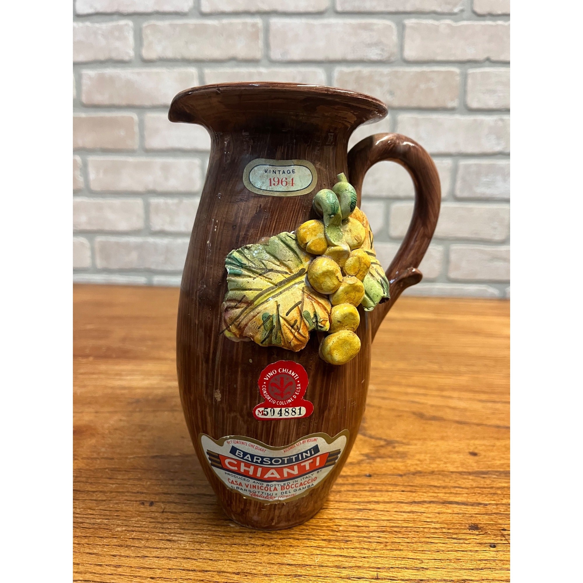Vintage Barsottini Chianti Vino Decanter - Italy 1964 Empty Textured Leaf Jug