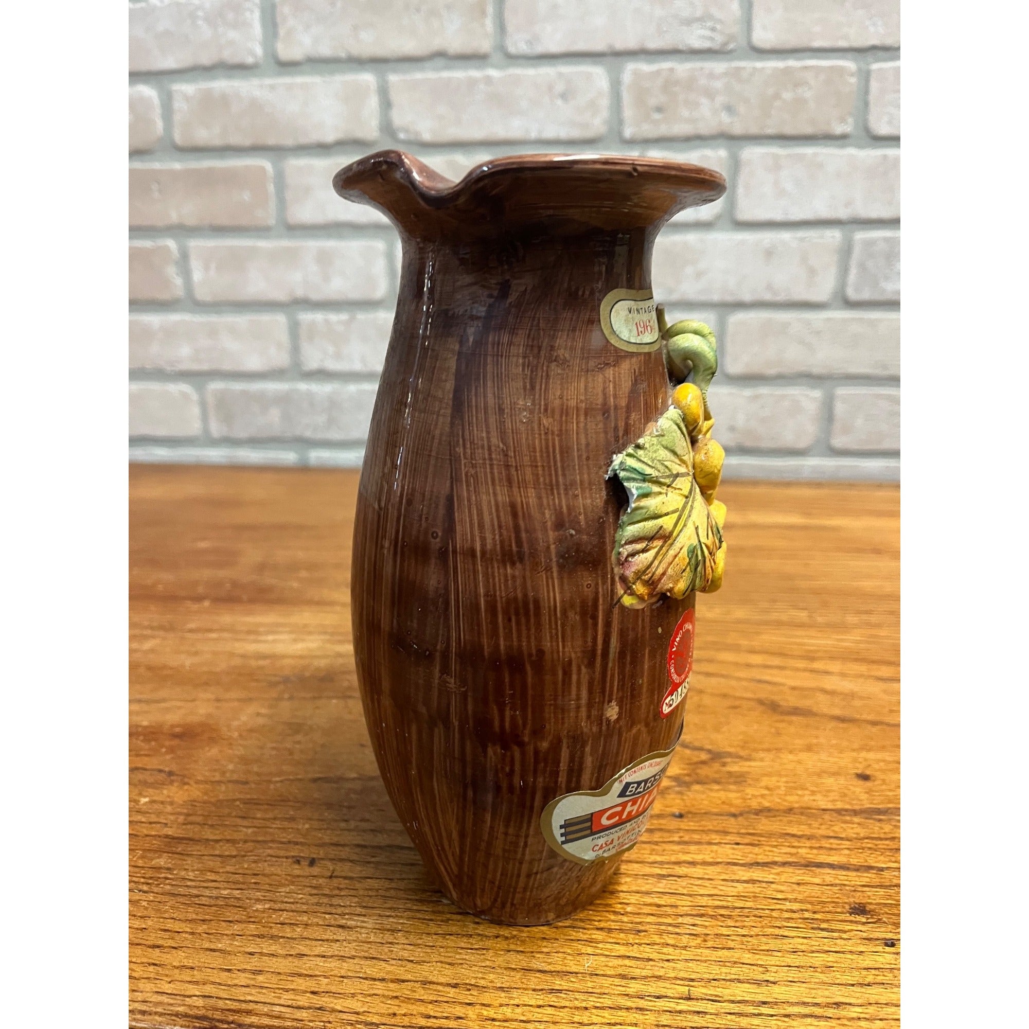 Vintage Barsottini Chianti Vino Decanter - Italy 1964 Empty Textured Leaf Jug