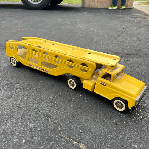 Vintage 1960s Tonka Car Hauler Semi Truck Yellow Pressed Steel Toy