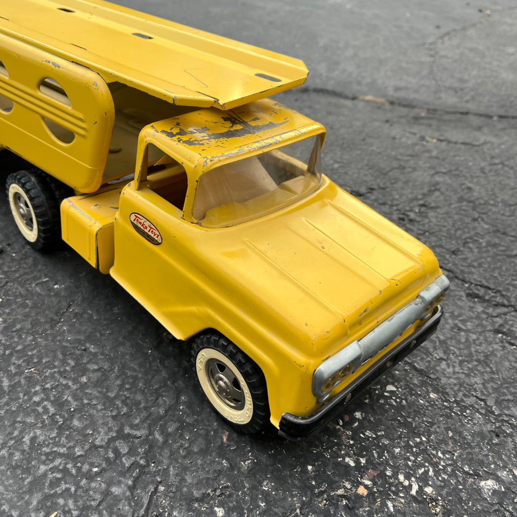 Vintage 1960s Tonka Car Hauler Semi Truck Yellow Pressed Steel Toy
