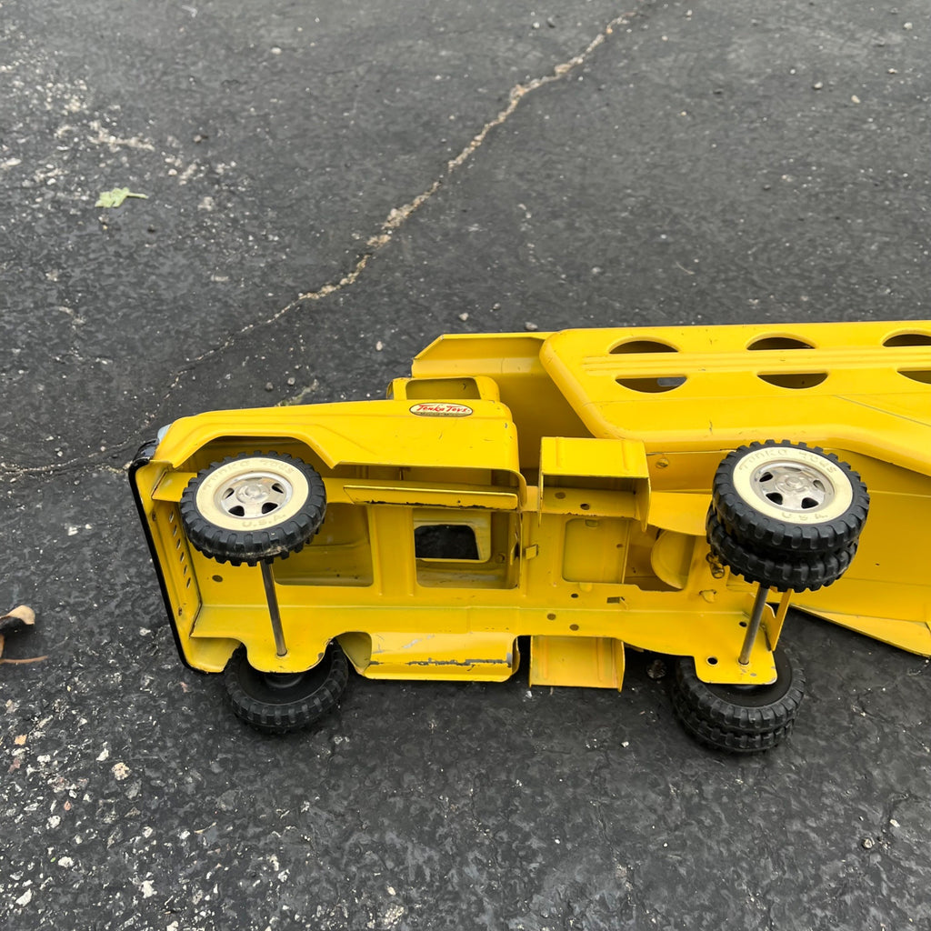 Vintage 1960s Tonka Car Hauler Semi Truck Yellow Pressed Steel Toy