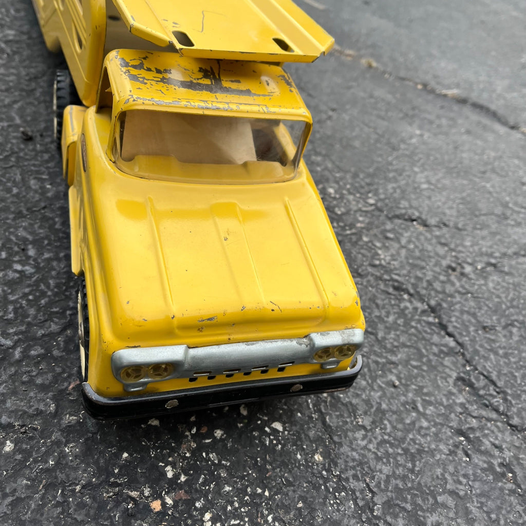 Vintage 1960s Tonka Car Hauler Semi Truck Yellow Pressed Steel Toy