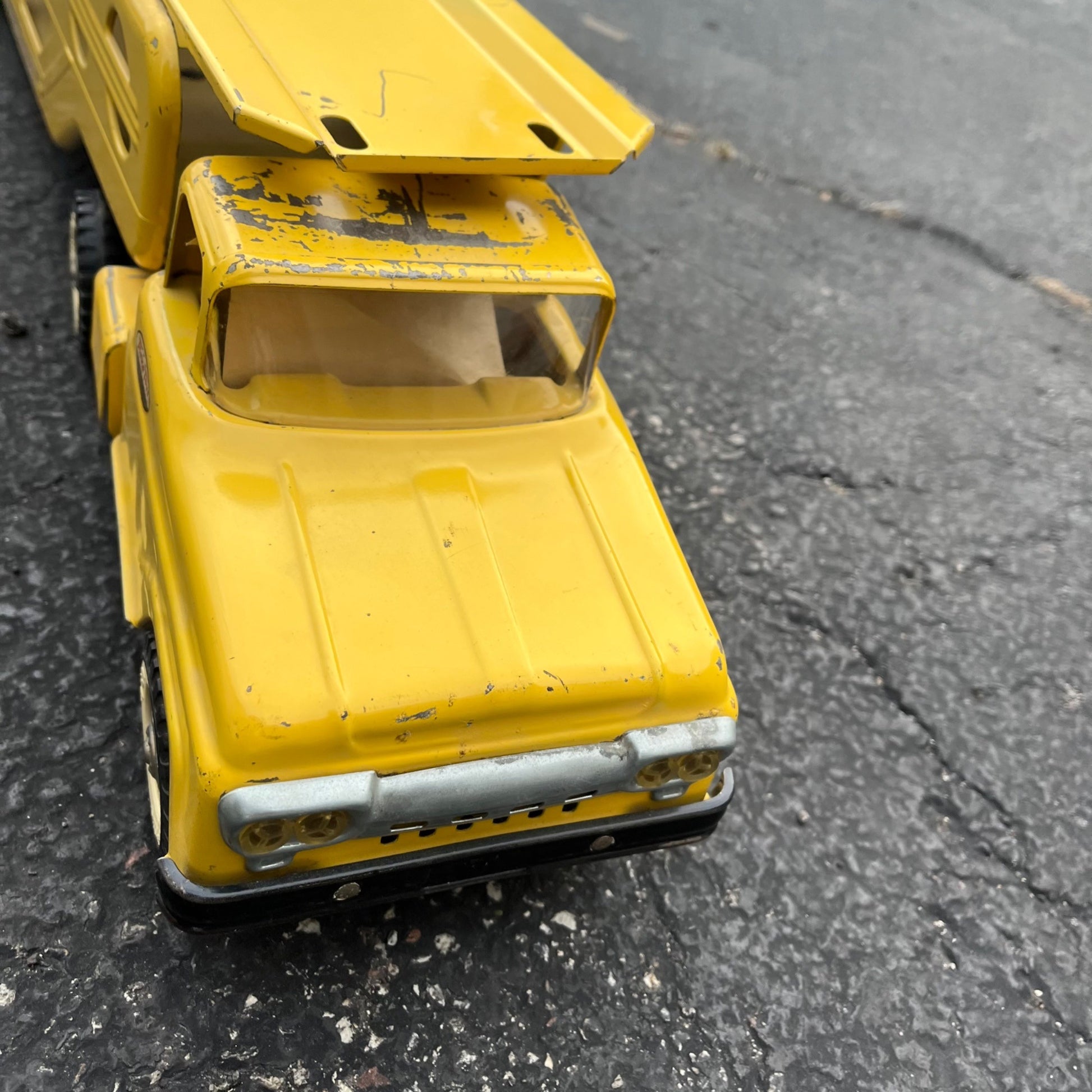 Vintage 1960s Tonka Car Hauler Semi Truck Yellow Pressed Steel Toy