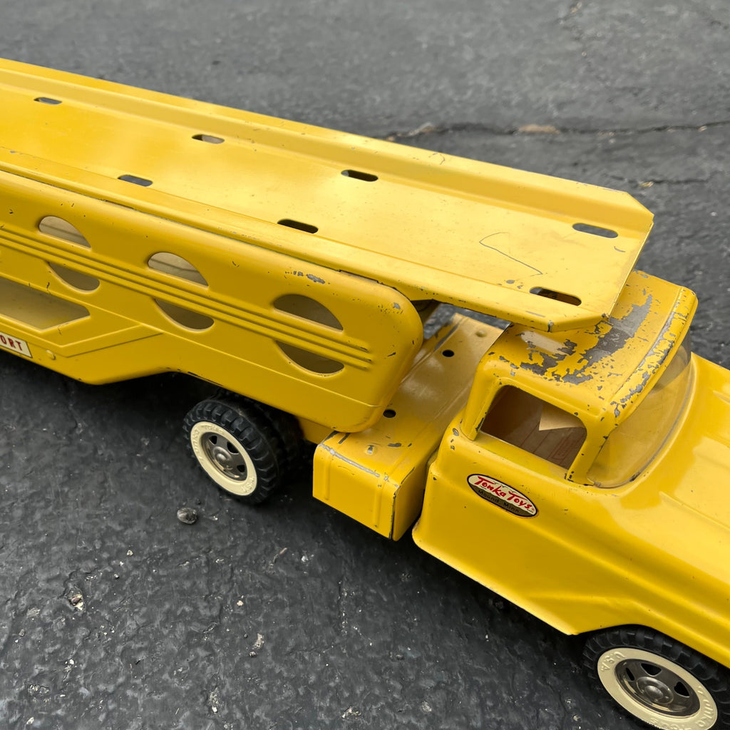 Vintage 1960s Tonka Car Hauler Semi Truck Yellow Pressed Steel Toy