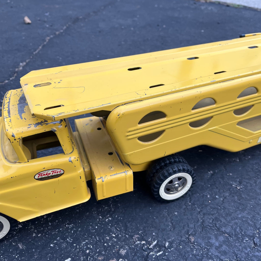 Vintage 1960s Tonka Car Hauler Semi Truck Yellow Pressed Steel Toy