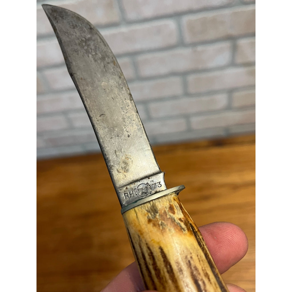 Remington RH 73 Fixed Blade Knife, Genuine Stag, Original Leather Sheath 8"