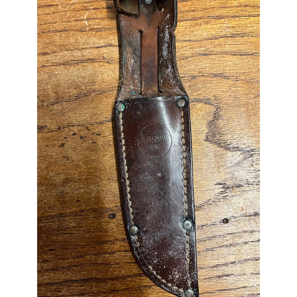 Remington RH 73 Fixed Blade Knife, Genuine Stag, Original Leather Sheath 8"