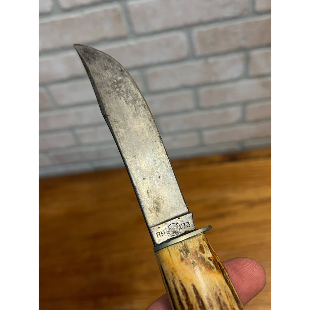 Remington RH 73 Fixed Blade Knife, Genuine Stag, Original Leather Sheath 8"