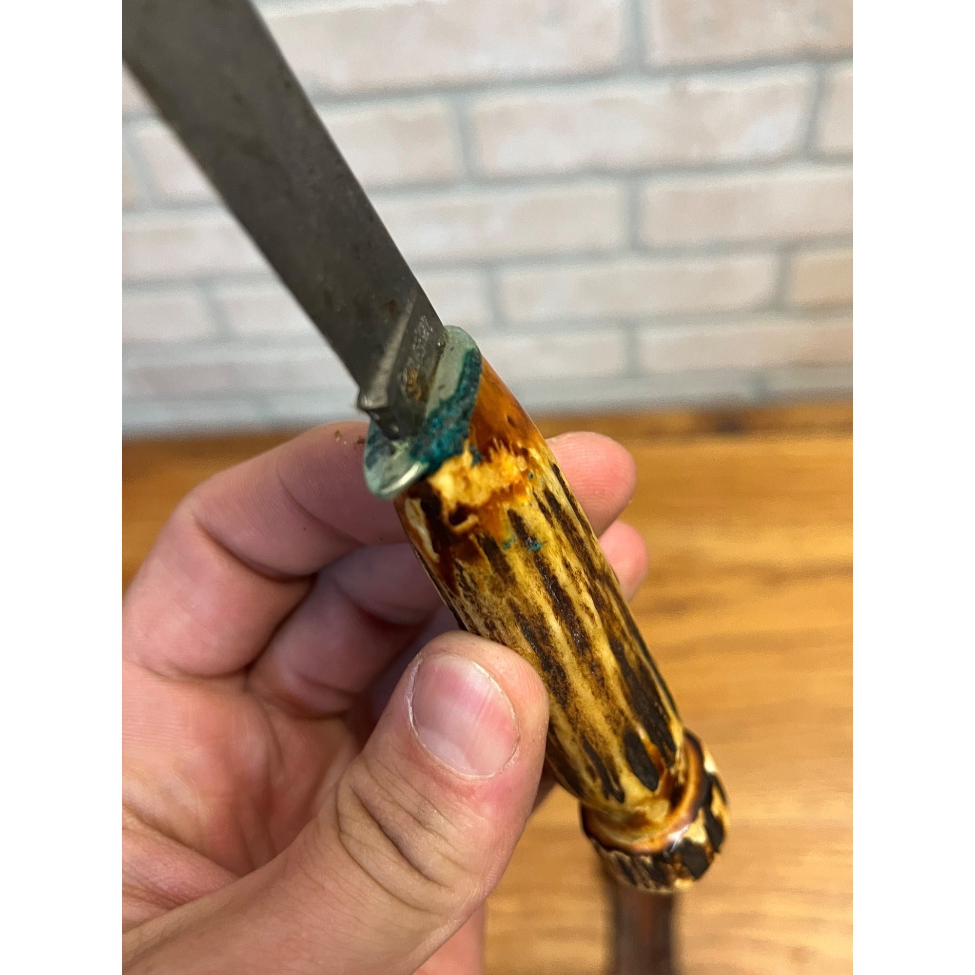 Remington RH 73 Fixed Blade Knife, Genuine Stag, Original Leather Sheath 8"