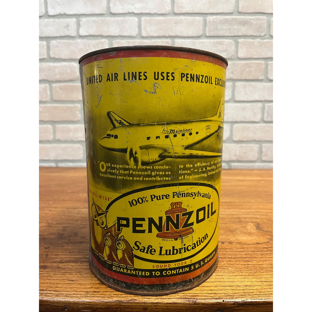 Vintage Pennzoil Liberty Bell 5 Quart Motor Oil Tin Can Owls United Air Lines