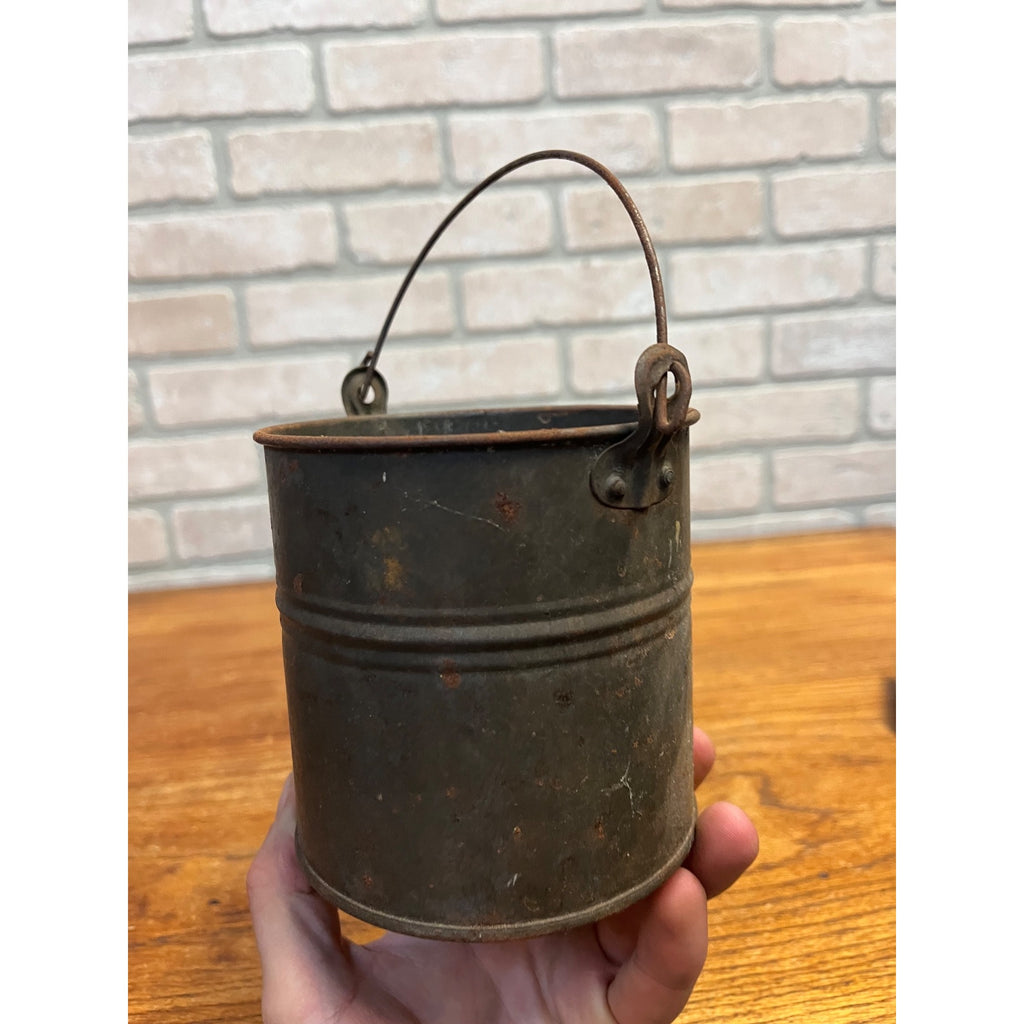 Antique Primitive 1900s Small Tin Berry Bucket Pail w/ Handle Farmhouse Country