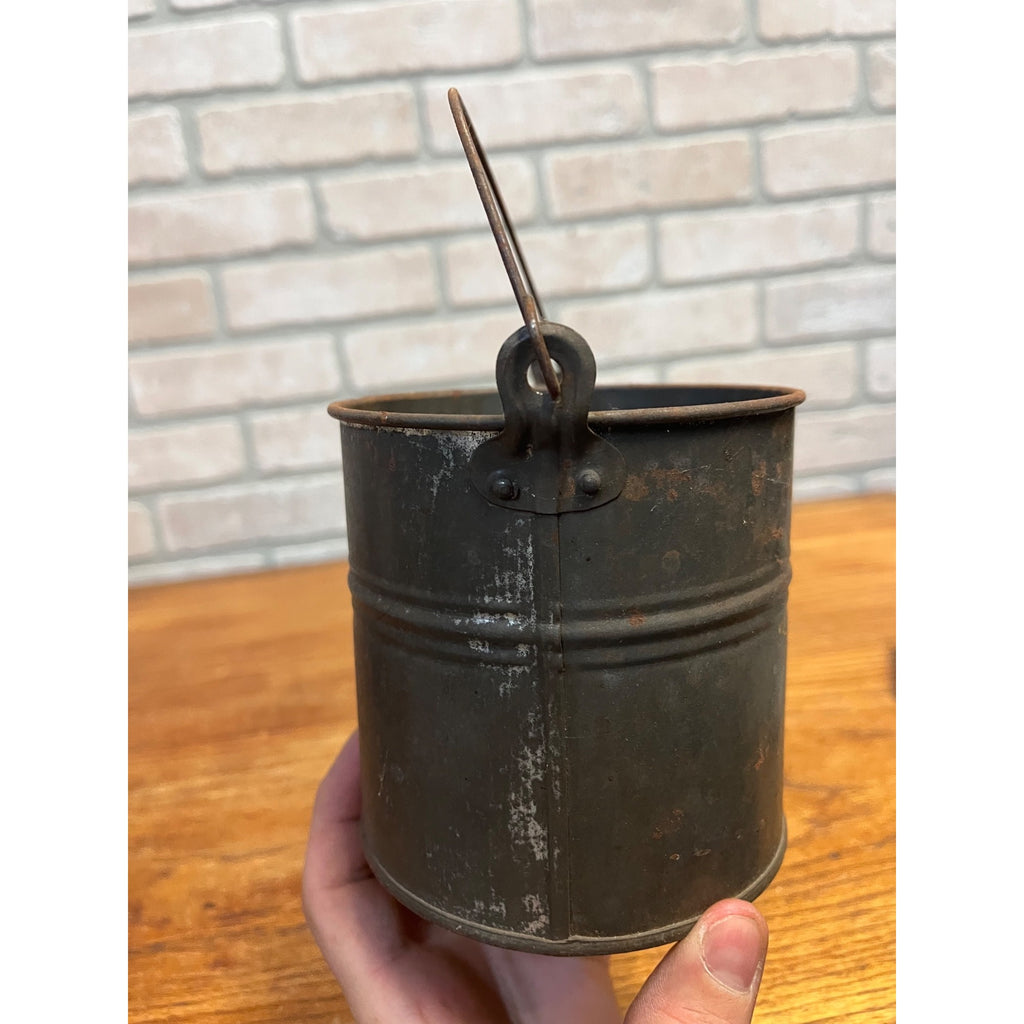Antique Primitive 1900s Small Tin Berry Bucket Pail w/ Handle Farmhouse Country