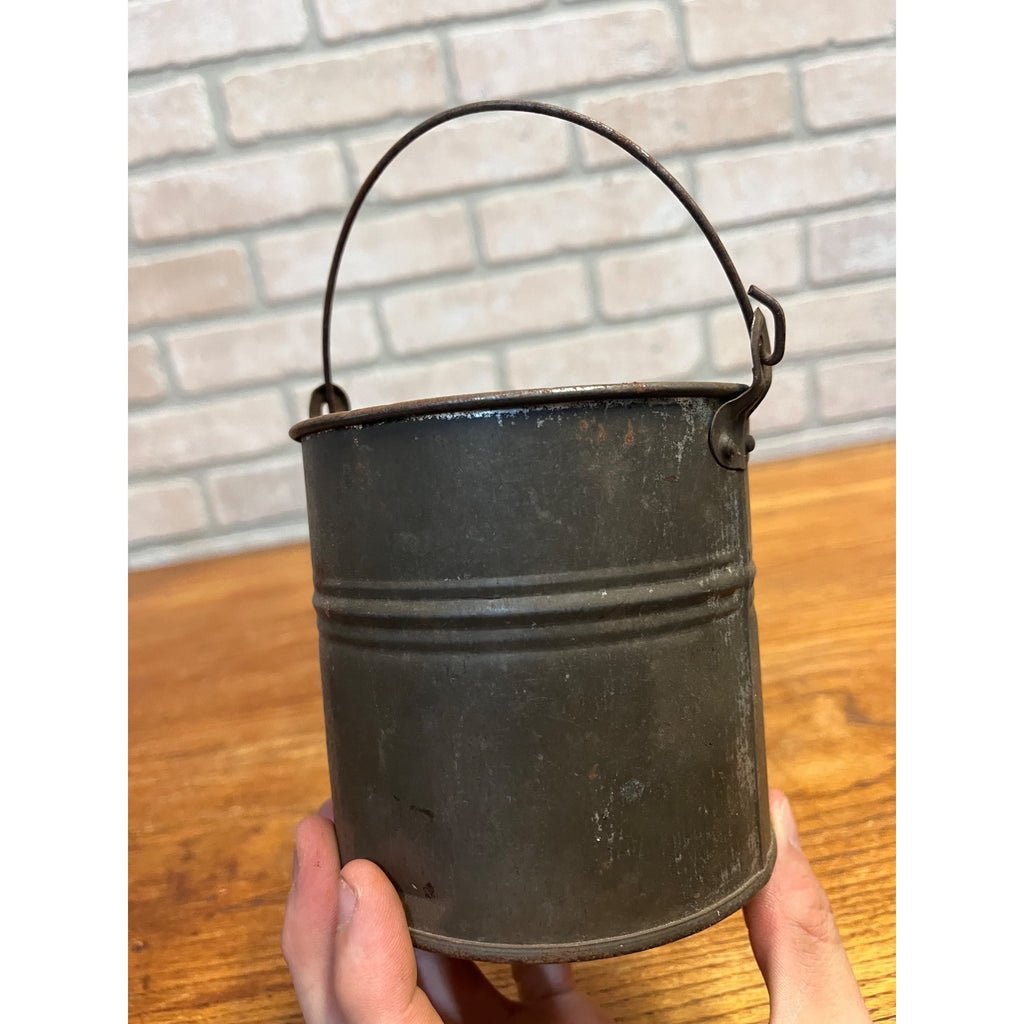 Antique Primitive 1900s Small Tin Berry Bucket Pail w/ Handle Farmhouse Country