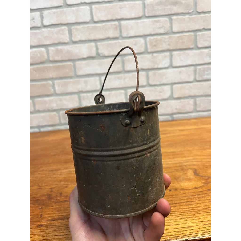 Antique Primitive 1900s Small Tin Berry Bucket Pail w/ Handle Farmhouse Country