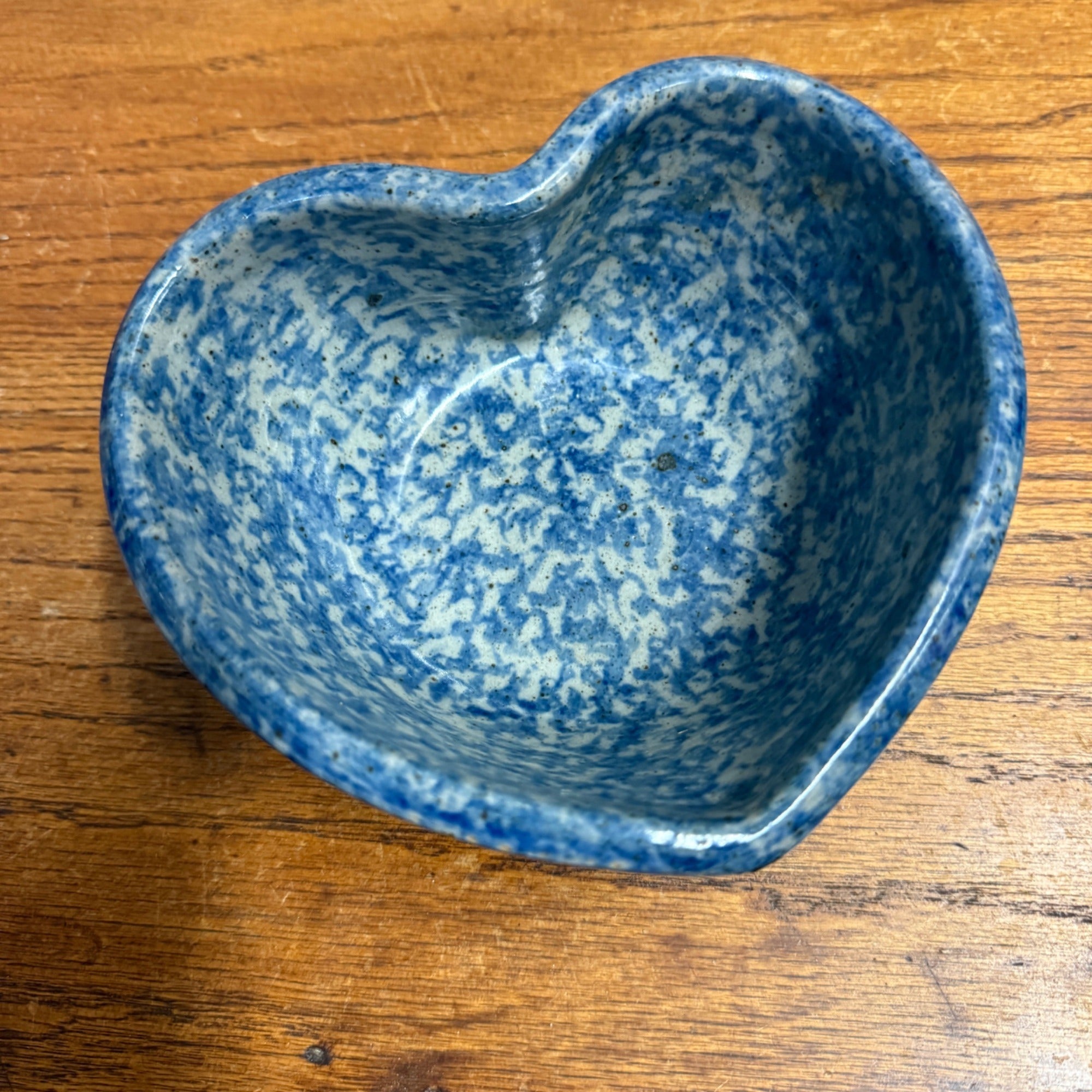 Vintage Handmade Stoneware Heart Bowl/Dish Set Blue and White Sponge Glaze Decoration Primitive Kitchen Decor