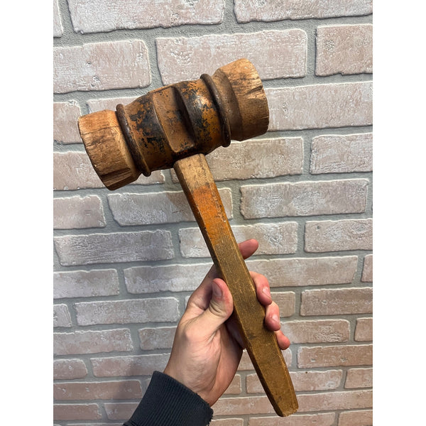 Antique Boat Ship Building Caulking Barrel Mallet Wood & Iron