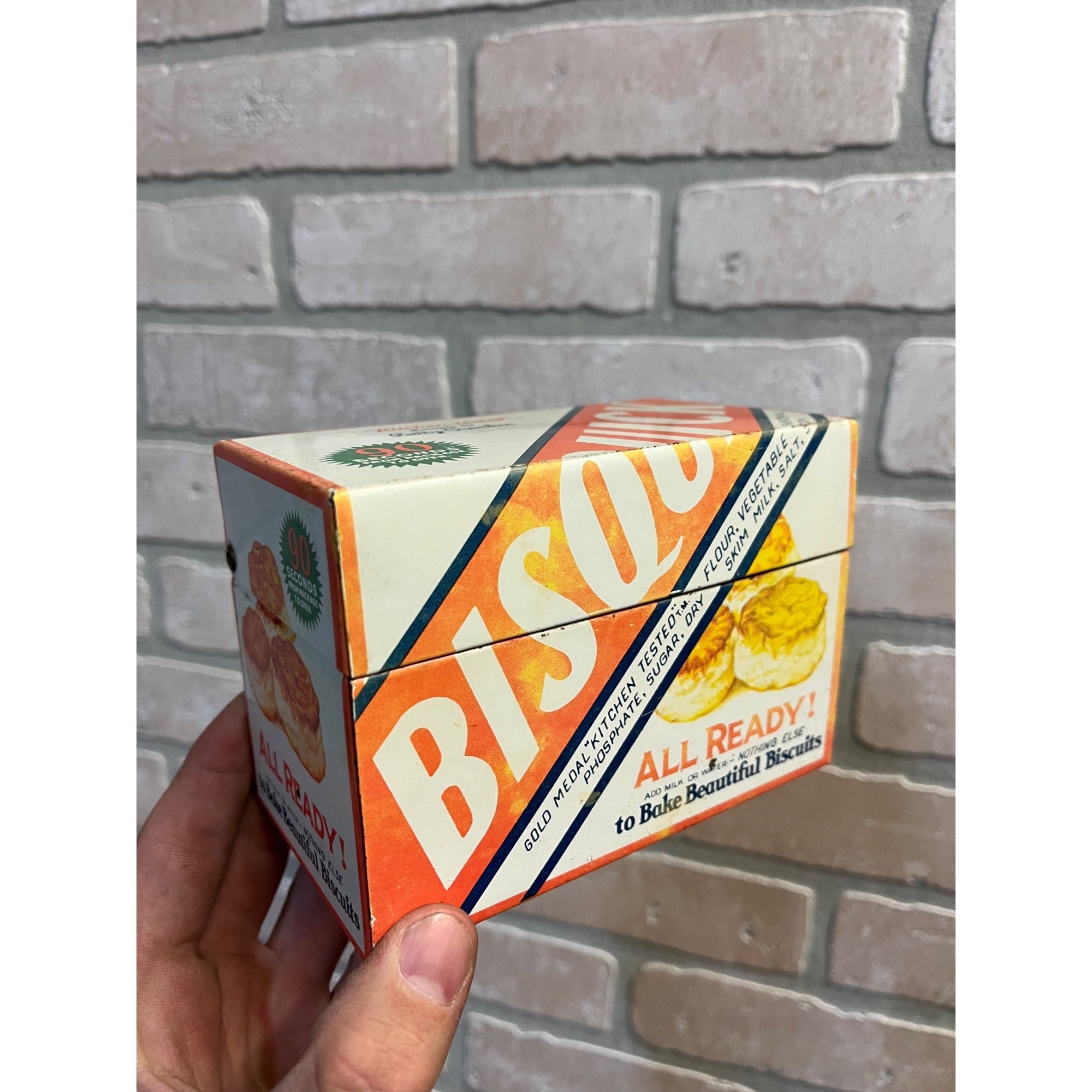 Vintage Bisquick Advertising Metal Recipe Box "Kitchen-Tested" By Betty Crocker Biscuits Primitive Kitchen Decor