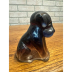 Vintage Boyd Slag Glass 3" Sitting Dog Pooche Figurine Pooch Purple Opal Ears
