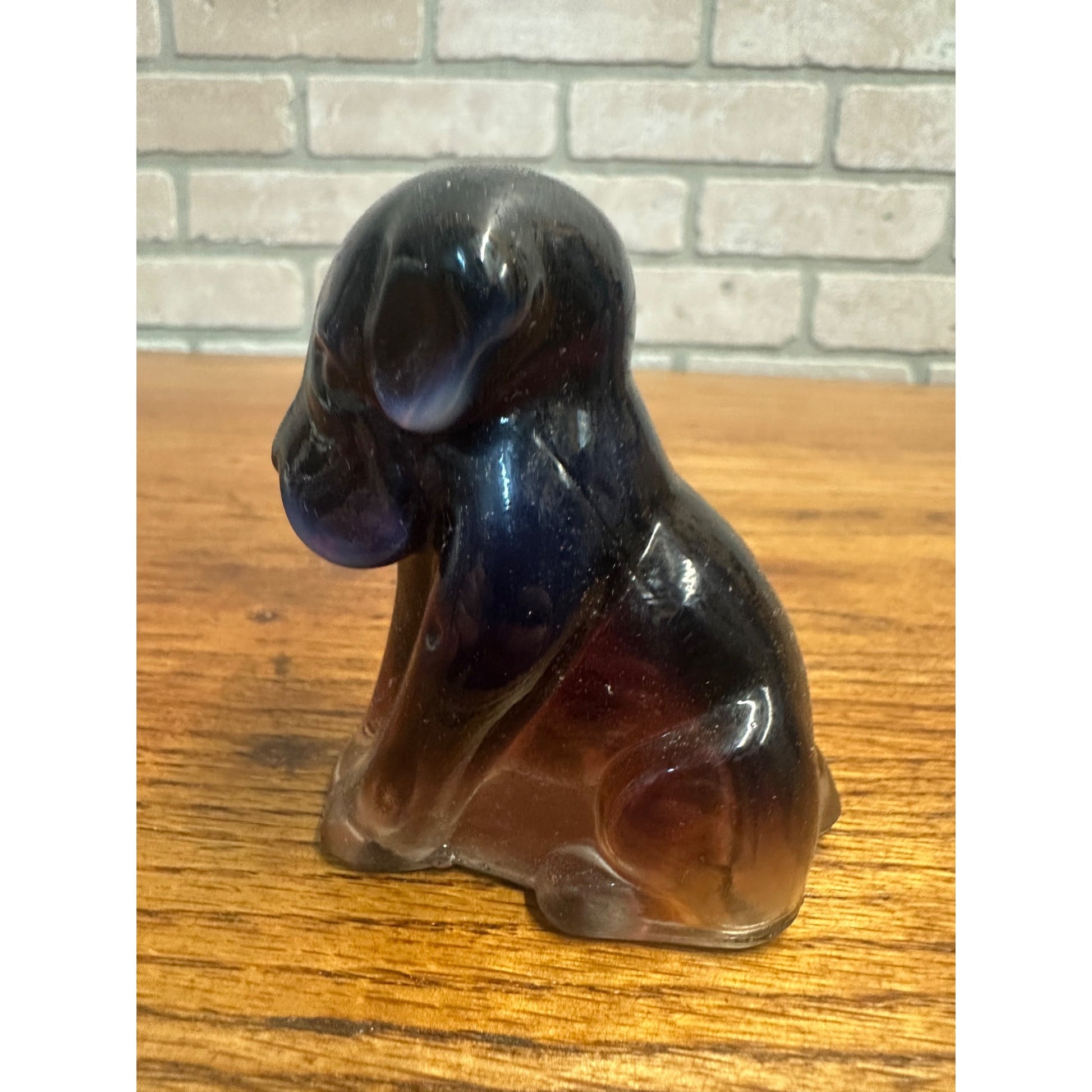 Vintage Boyd Slag Glass 3" Sitting Dog Pooche Figurine Pooch Purple Opal Ears