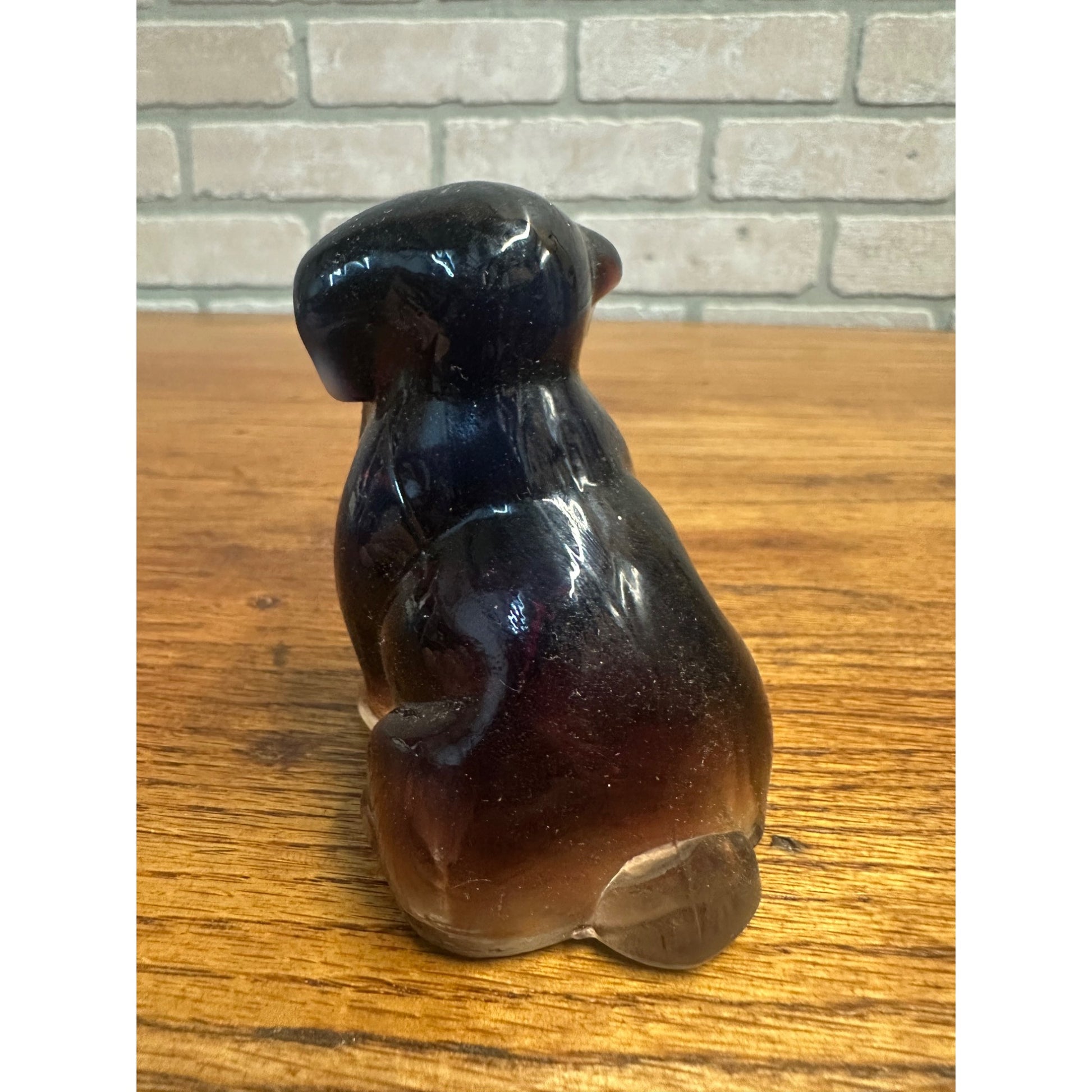 Vintage Boyd Slag Glass 3" Sitting Dog Pooche Figurine Pooch Purple Opal Ears
