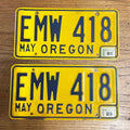 Vintage Oregon 1989 Pair of License Plates Yellow Blue