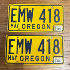 Vintage Oregon 1989 Pair of License Plates Yellow Blue
