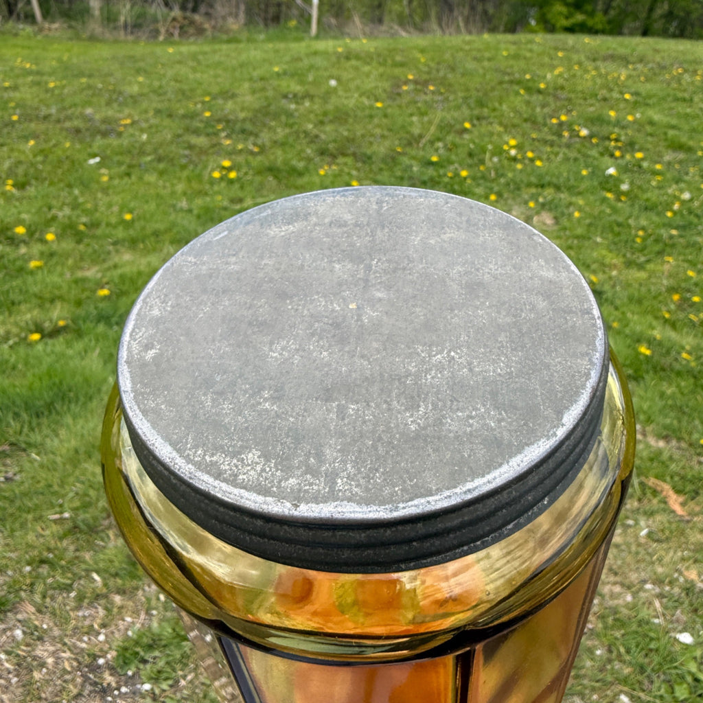 Antique Honey Yellow Light Amber Ribbed Cigar Humidor Jar W/ Lid 1900s