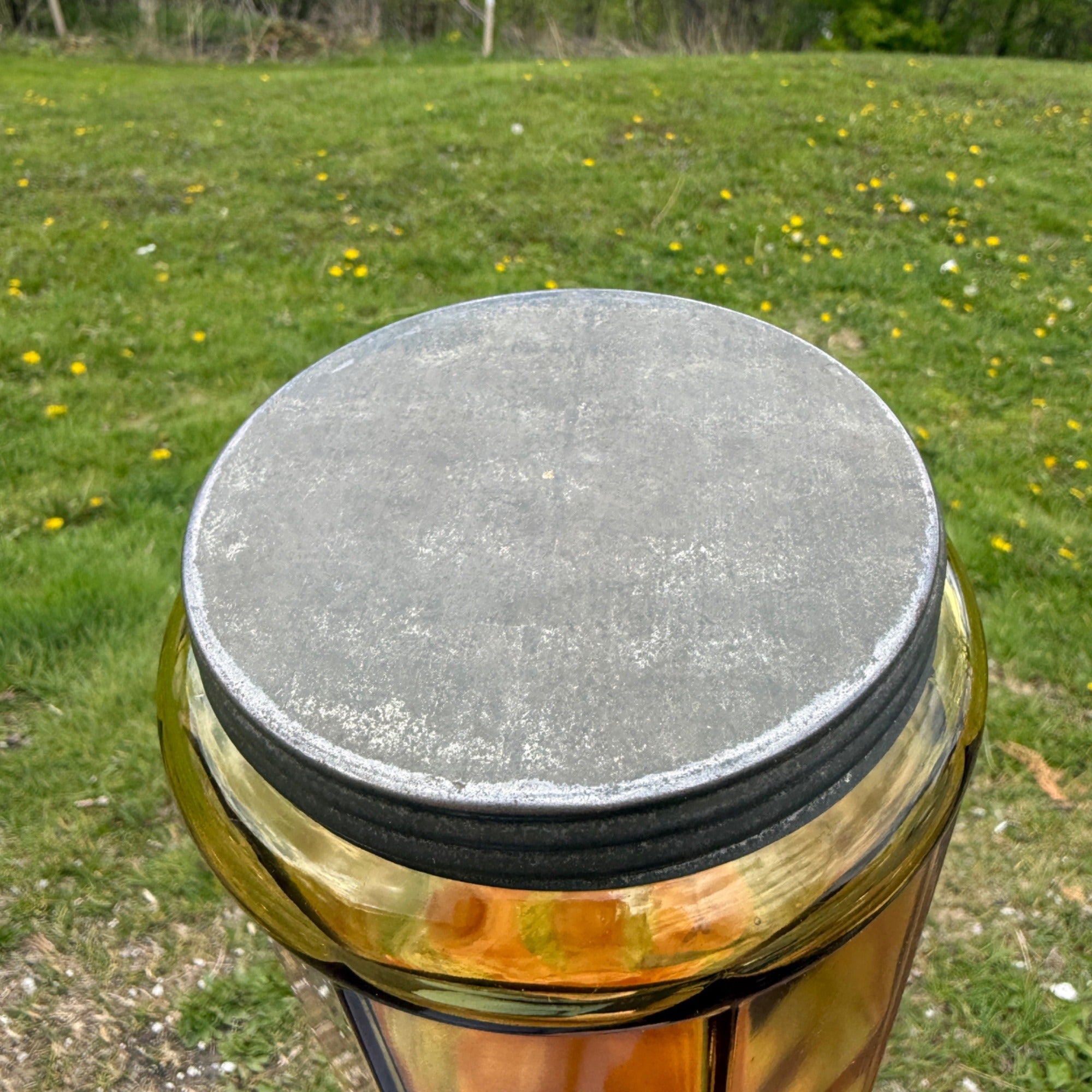 Antique Honey Yellow Light Amber Ribbed Cigar Humidor Jar W/ Lid 1900s