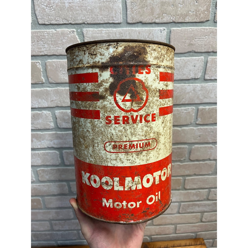 1940s Cities Service Can Premium Koolmotor 5 Quart Oil Red White