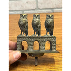 Vintage Three Wise Owls on Bridge Auto Mascot Hood Ornament Emblem British?
